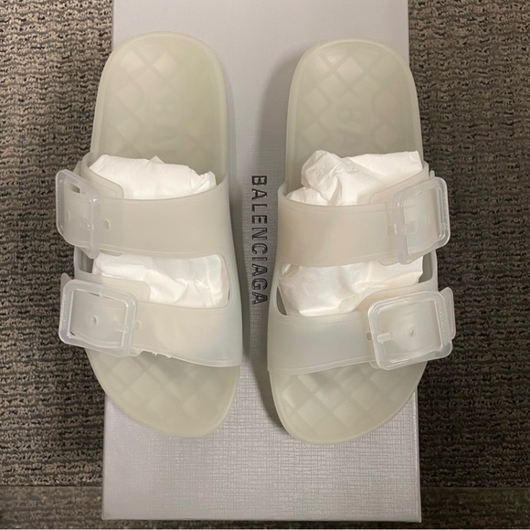 100% Auth BALENCIAGA Mallorca Rubber Transparent Dual-Buckle Slide | US 8/EU 38 - Picture 2 of 6